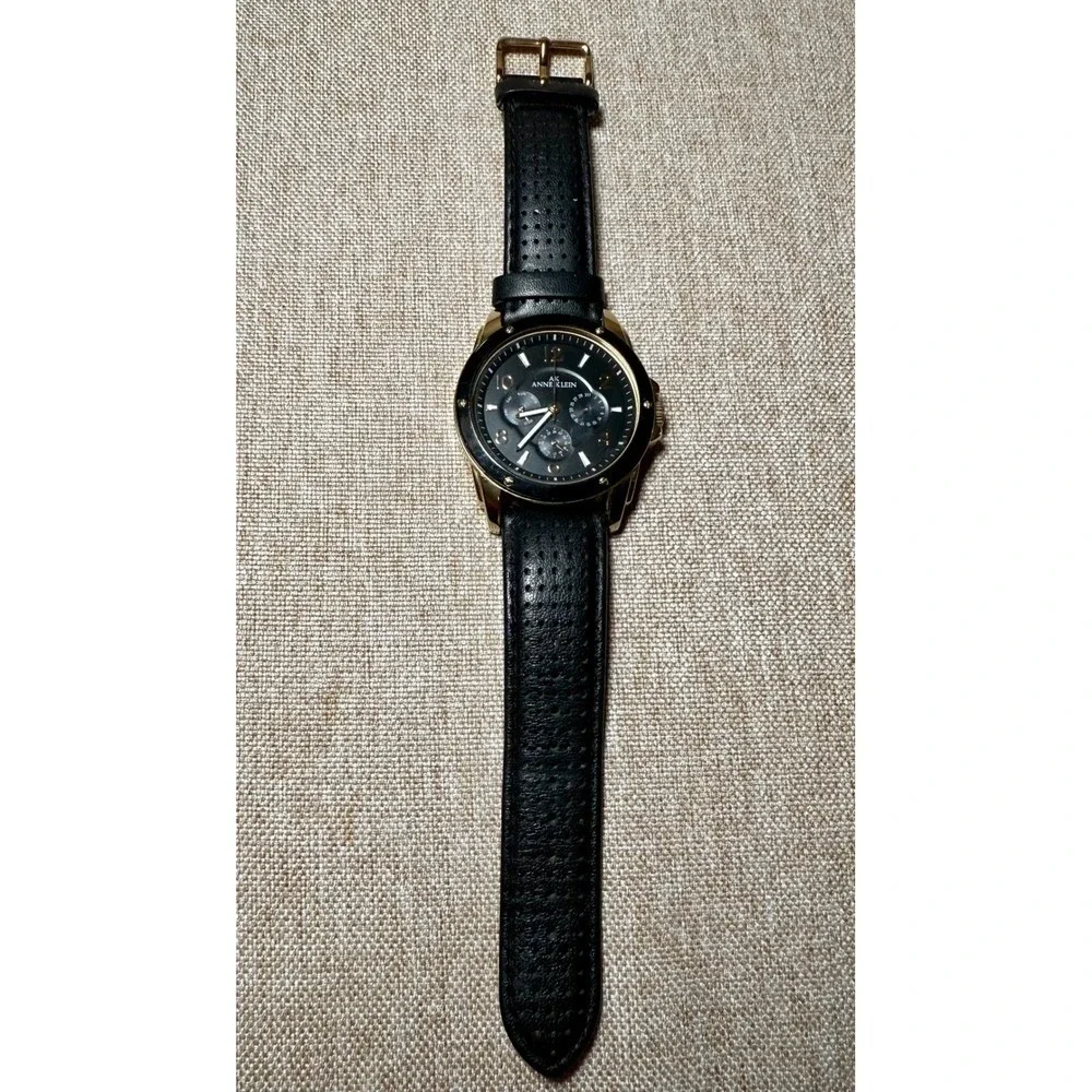 Anne Klein Watch Womens‎ 10/9656 Black Gold Multi-function Leather Strap